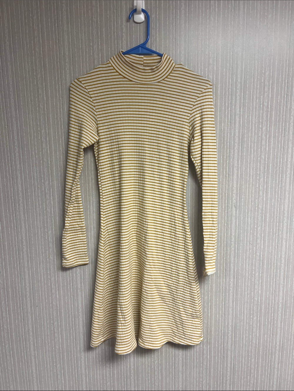 S American Apparel gold and White Striped Long-Sleeve Turtleneck Dress soft!